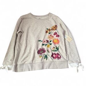 Floral Embroidered Gray Women's Top